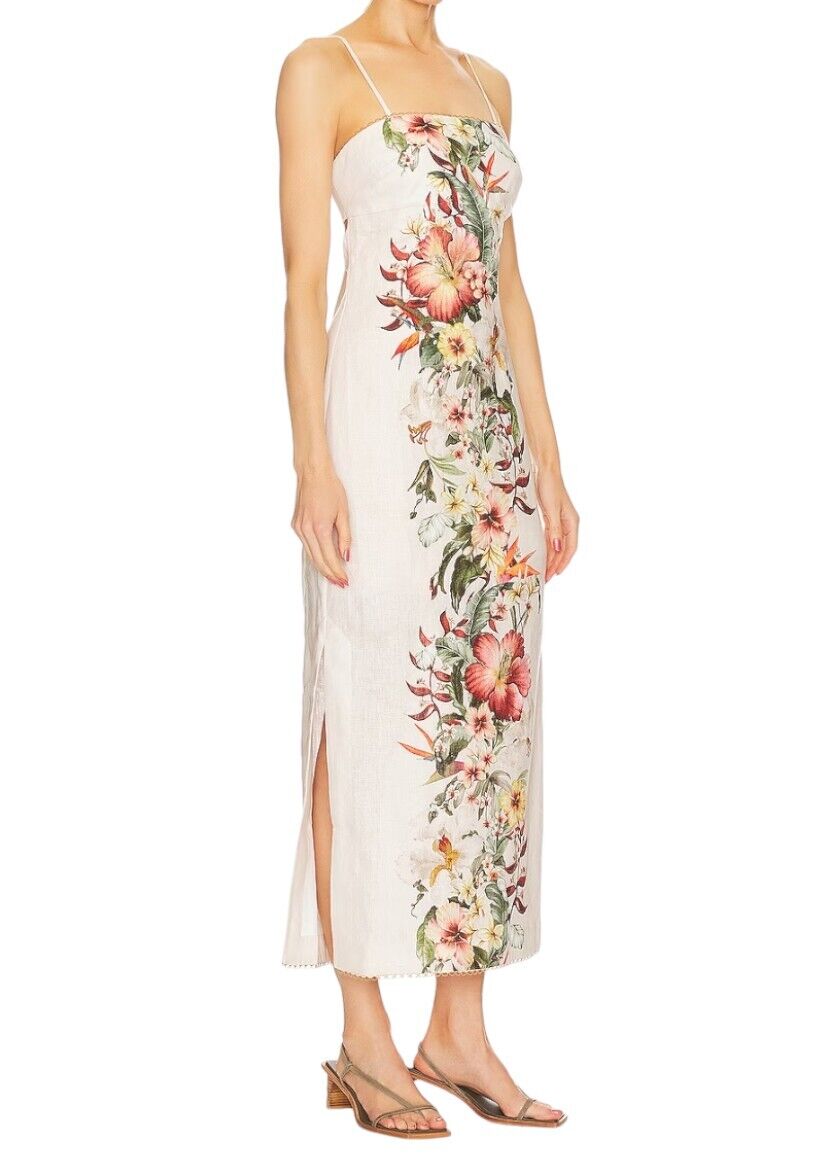 Zimmermann Lexi Column Dress | Ivory Palm, Off-White, Linen, Floral