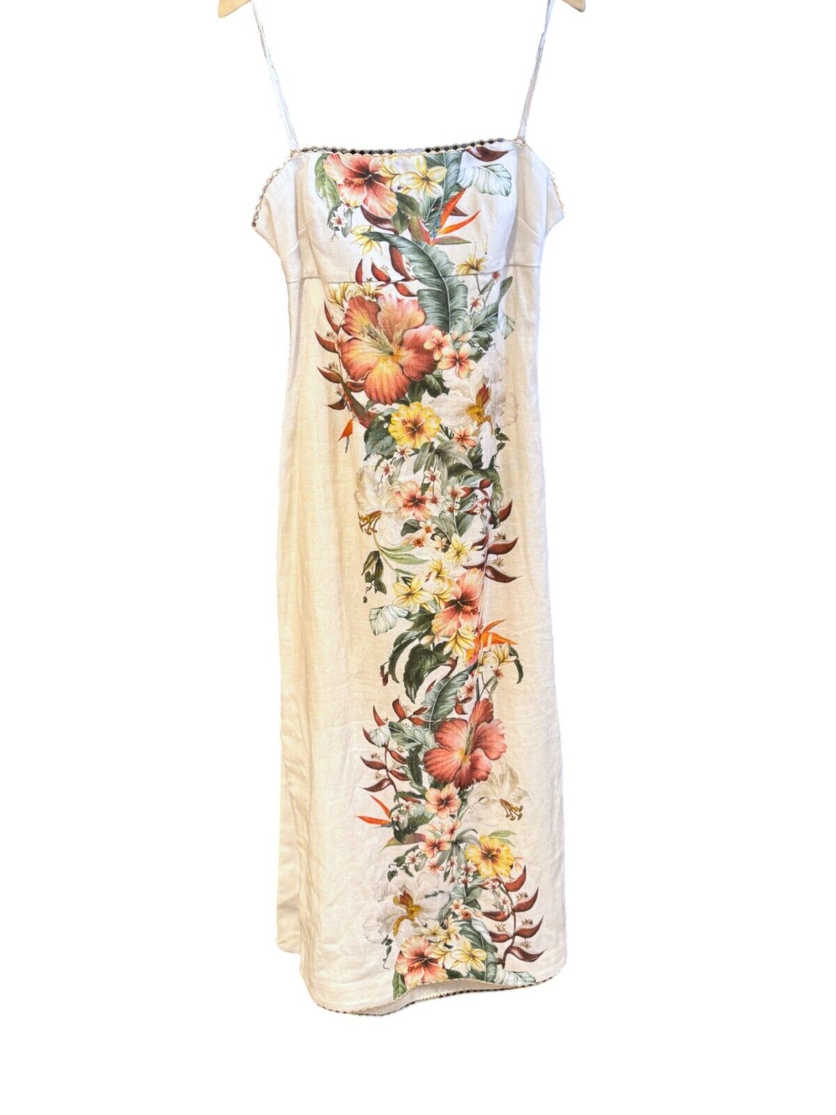 Zimmermann Lexi Column Dress | Ivory Palm, Off-White, Linen, Floral