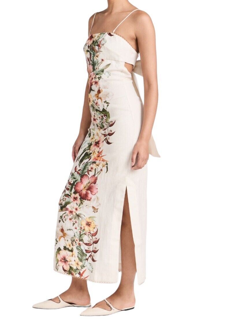 Zimmermann Lexi Column Dress | Ivory Palm, Off-White, Linen, Floral