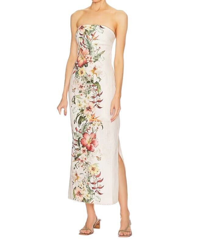 Zimmermann Lexi Column Dress | Ivory Palm, Off-White, Linen, Floral