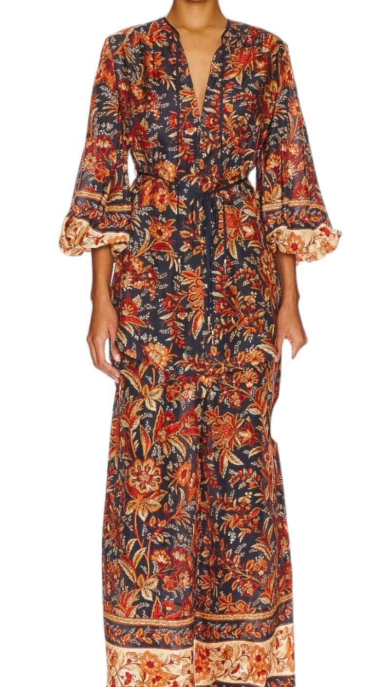 Zimmermann Junie Tunic Top or Dress | Navy Floral, Satin 100% Silk, Waist Belt