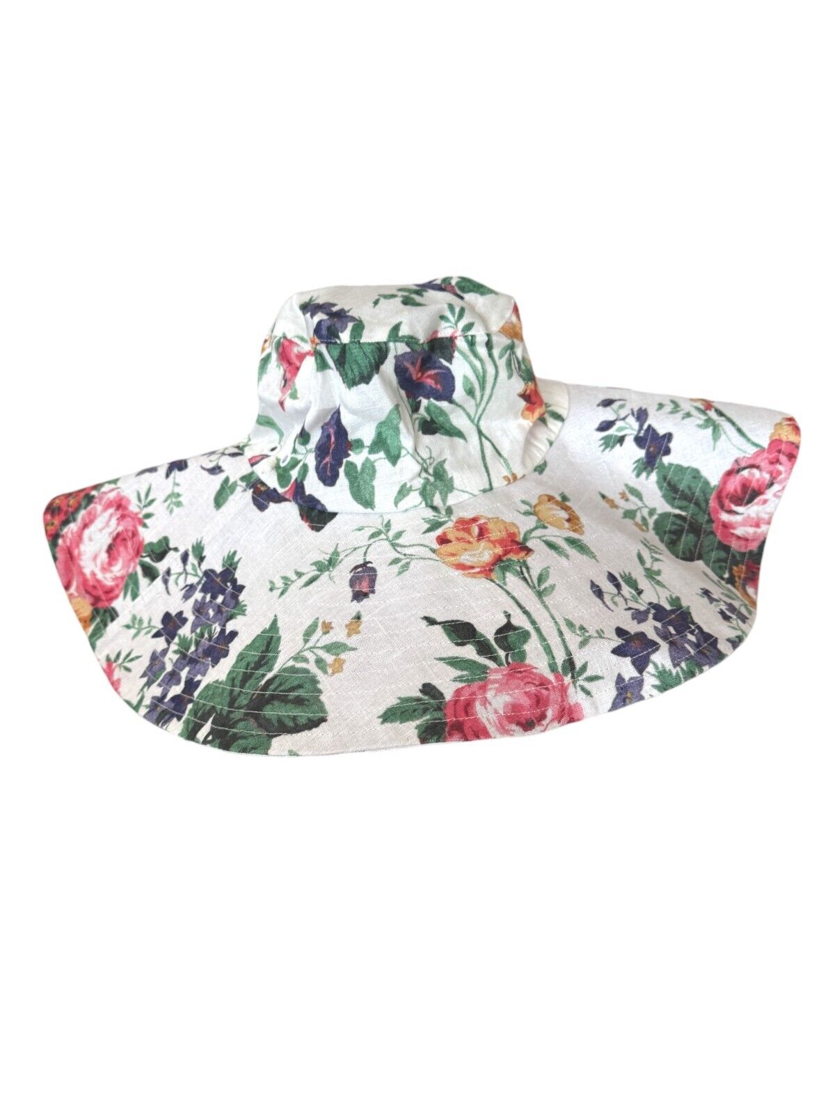 Zimmermann Wide Brim Hat | White Floral, Linen/Cotton, Soft & Bendable