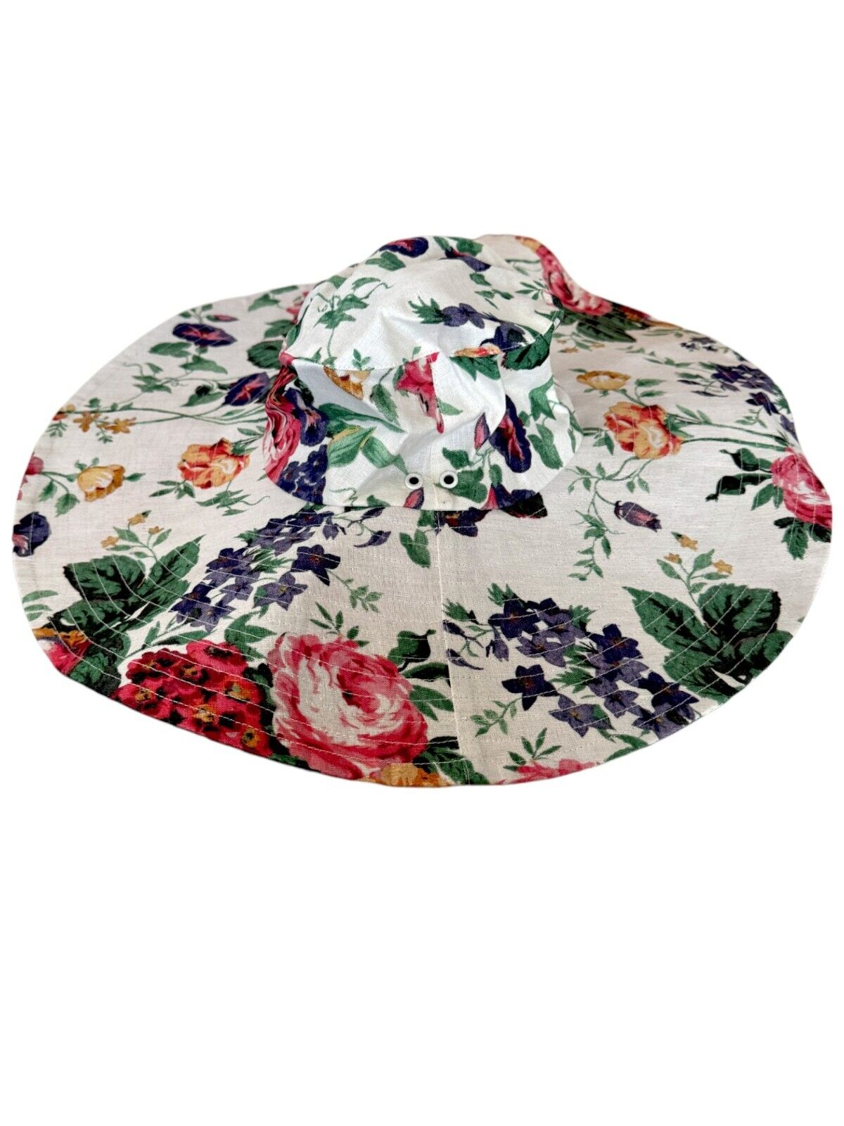 Zimmermann Wide Brim Hat | White Floral, Linen/Cotton, Soft & Bendable