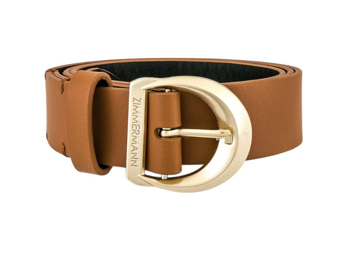 Zimmermann Crescent Buckle Jean Belt | Tan/Brown, Off-White, Leather, Gold