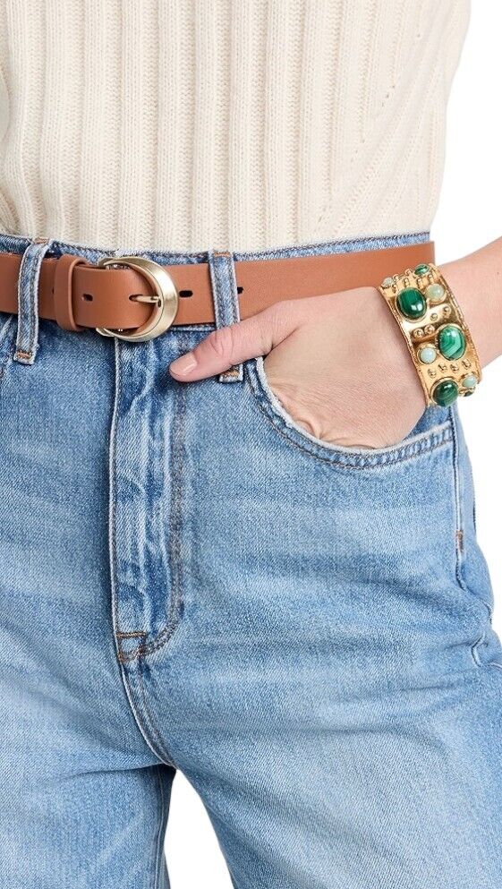 Zimmermann Crescent Buckle Jean Belt | Tan/Brown, Off-White, Leather, Gold