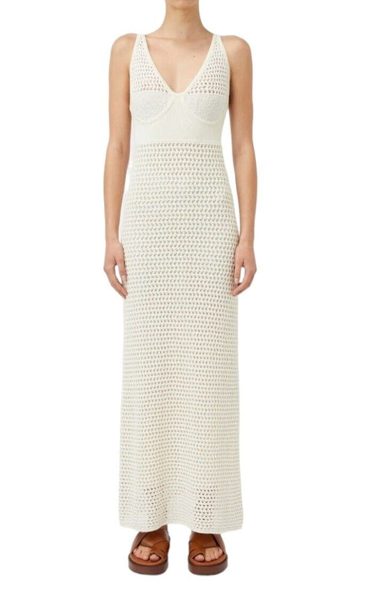 CAMILLA AND MARC Lapis Dress | Crocheted, Scoop Neck, White, Lined, Bust Detail