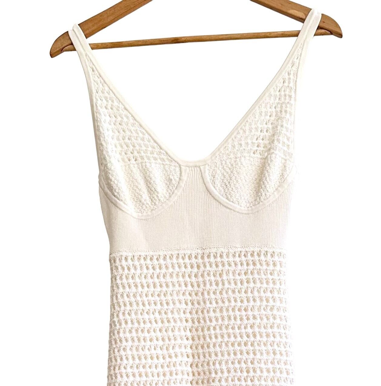 CAMILLA AND MARC Lapis Dress | Crocheted, Scoop Neck, White, Lined, Bust Detail