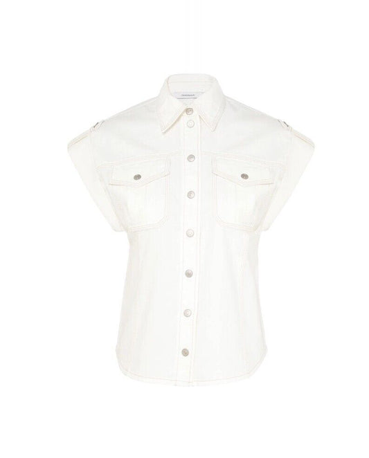 Zimmermann Junie Denim Utility Shirt | Vintage White Denim, Pocket, Shoulder Tab