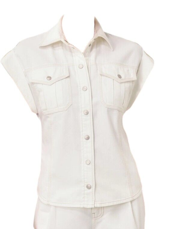 Zimmermann Junie Denim Utility Shirt | Vintage White Denim, Pocket, Shoulder Tab