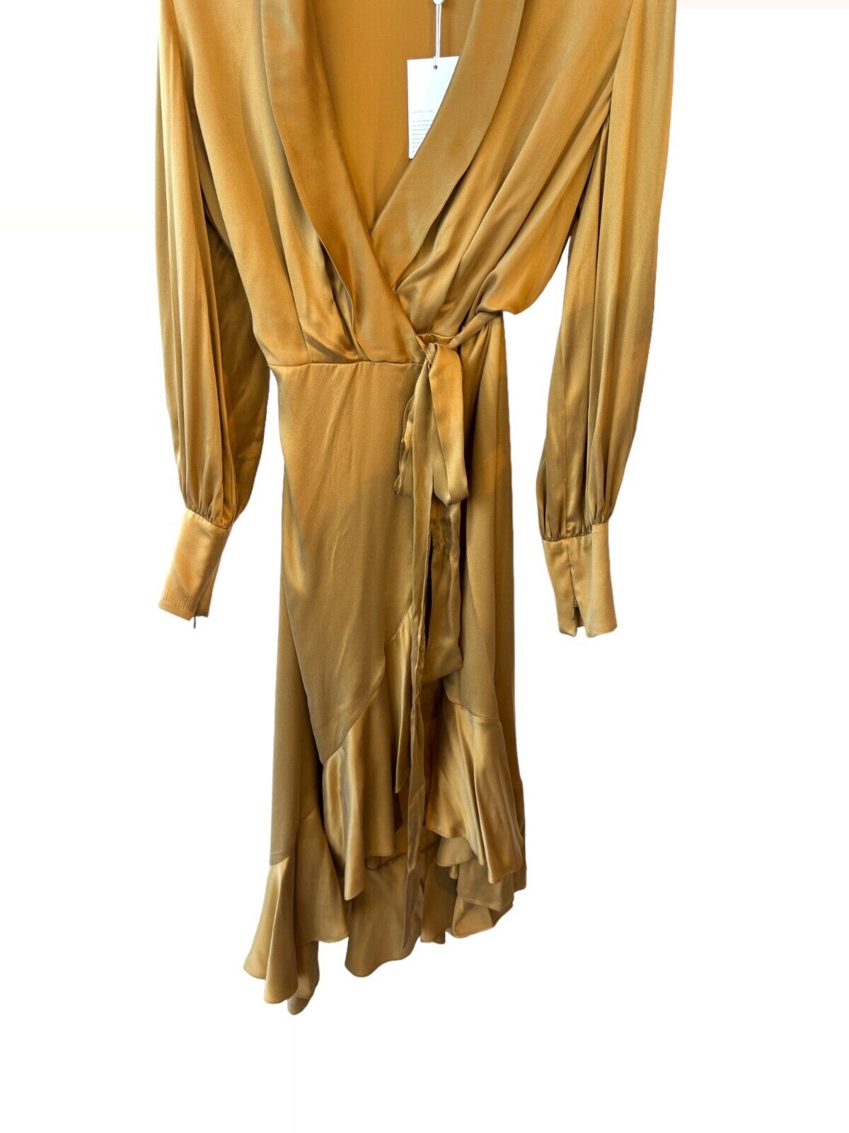 Zimmermann Silk Wrap Midi Dress |Honey/Gold, Sueded Silk Cocktail, Dolman Sleeve