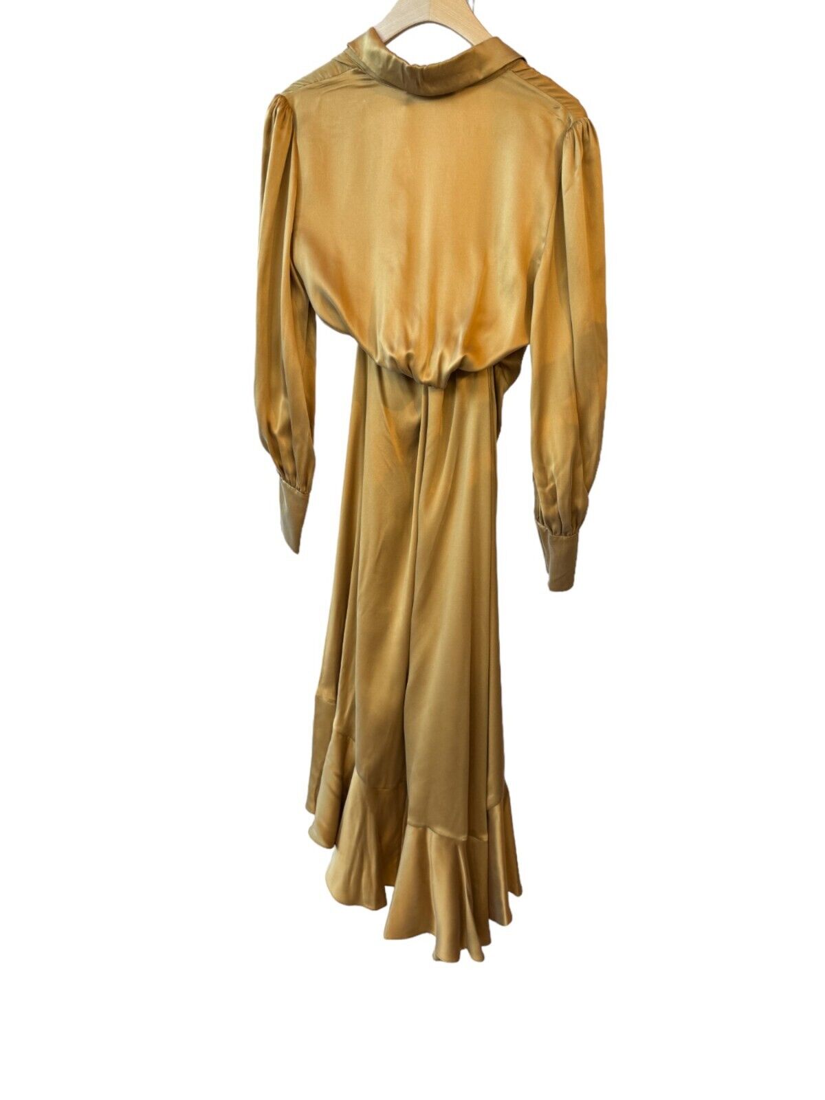 Zimmermann Silk Wrap Midi Dress |Honey/Gold, Sueded Silk Cocktail, Dolman Sleeve