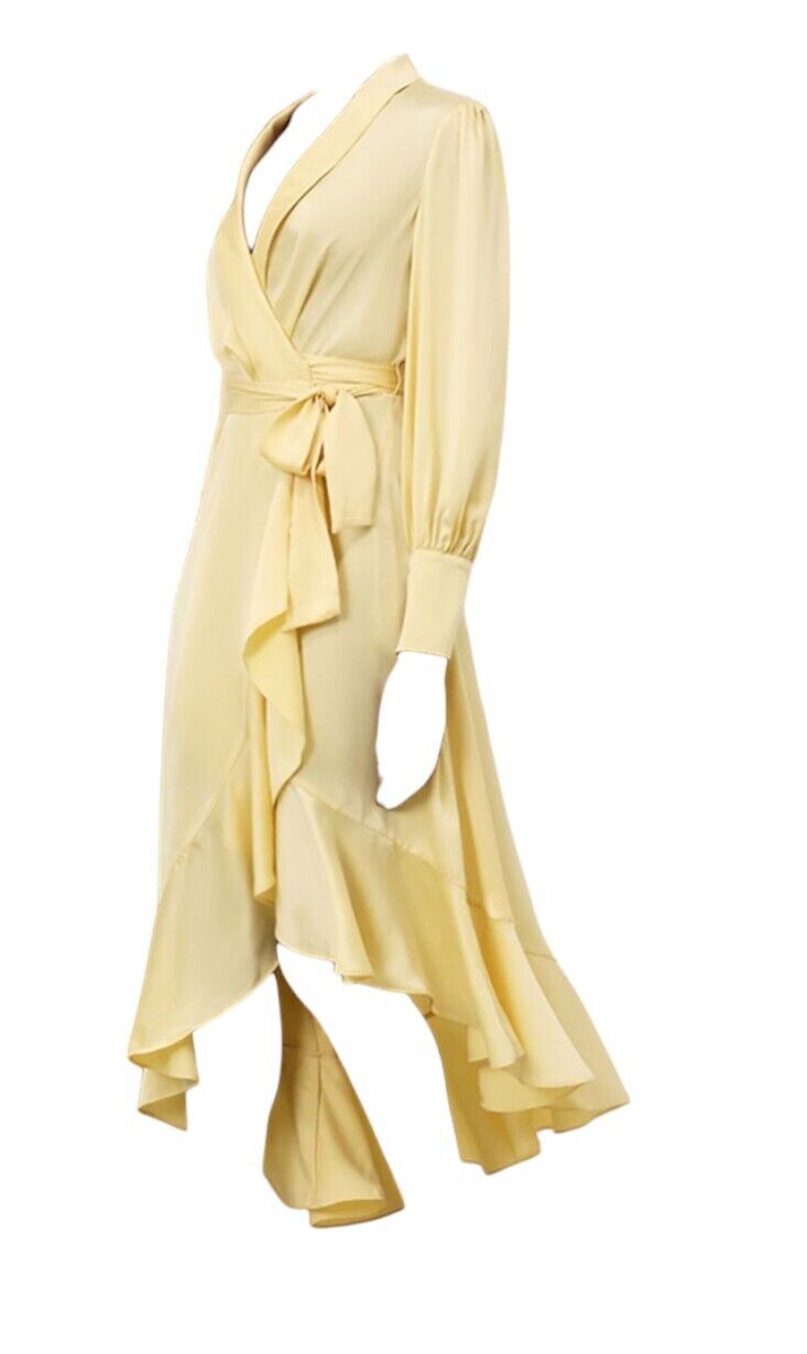 Zimmermann Silk Wrap Midi Dress |Butter/Pastel Yellow, Sueded Silk Cocktail