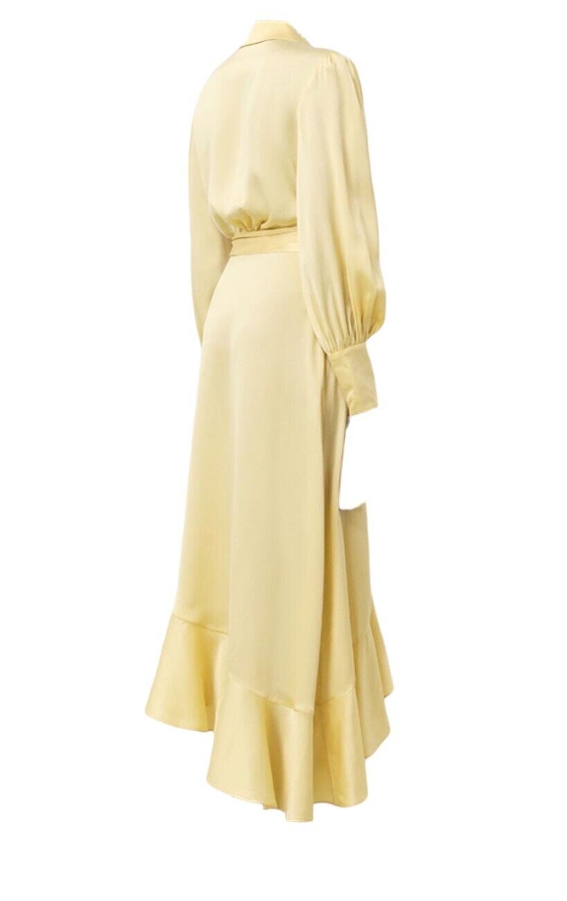 Zimmermann Silk Wrap Midi Dress |Butter/Pastel Yellow, Sueded Silk Cocktail