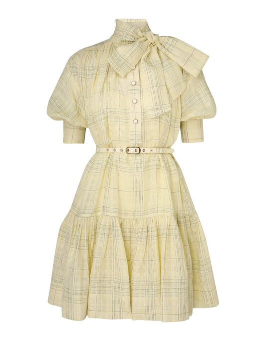 Zimmermann Harmony Check Mini Dress | Yellow Citrus, Linen/Cotton, Puff Sleeves