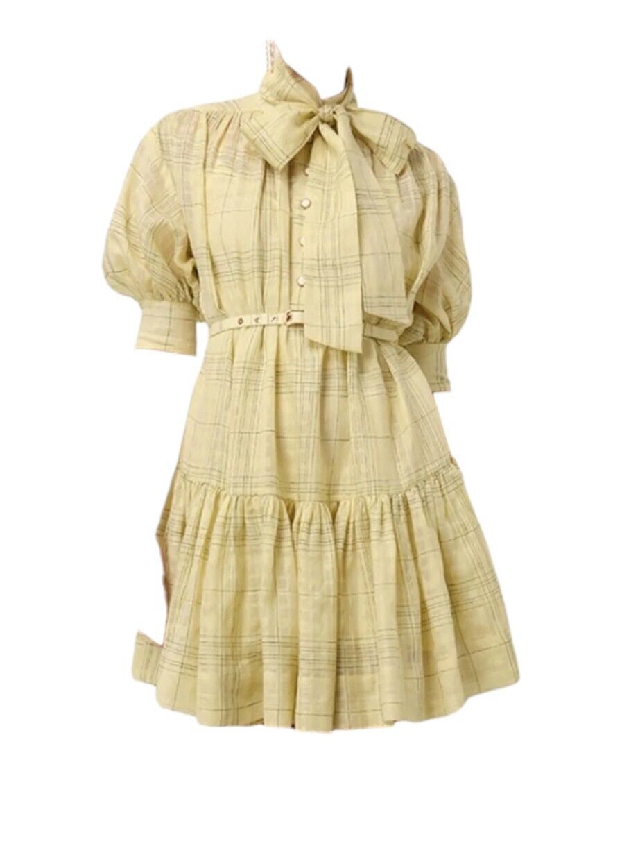 Zimmermann Harmony Check Mini Dress | Yellow Citrus, Linen/Cotton, Puff Sleeves