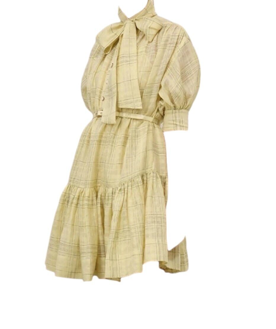 Zimmermann Harmony Check Mini Dress | Yellow Citrus, Linen/Cotton, Puff Sleeves