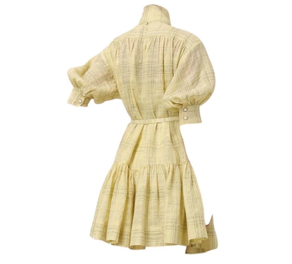 Zimmermann Harmony Check Mini Dress | Yellow Citrus, Linen/Cotton, Puff Sleeves