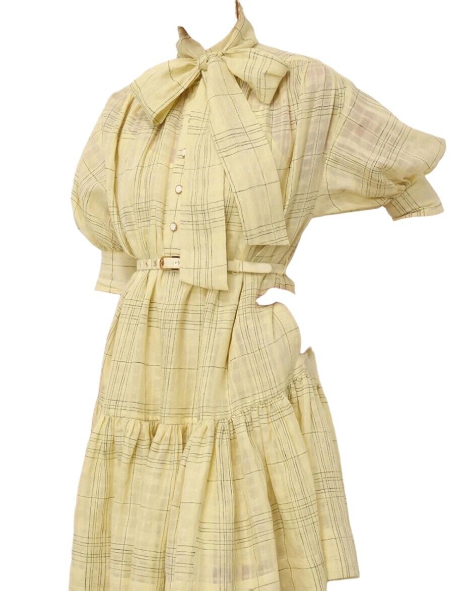 Zimmermann Harmony Check Mini Dress | Yellow Citrus, Linen/Cotton, Puff Sleeves