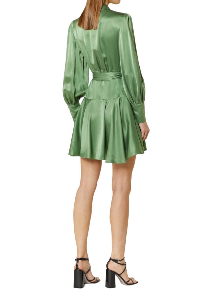 Zimmermann Silk Wrap Mini Dress | Matcha / Green, Silk, Cocktail, Dolman Sleeves