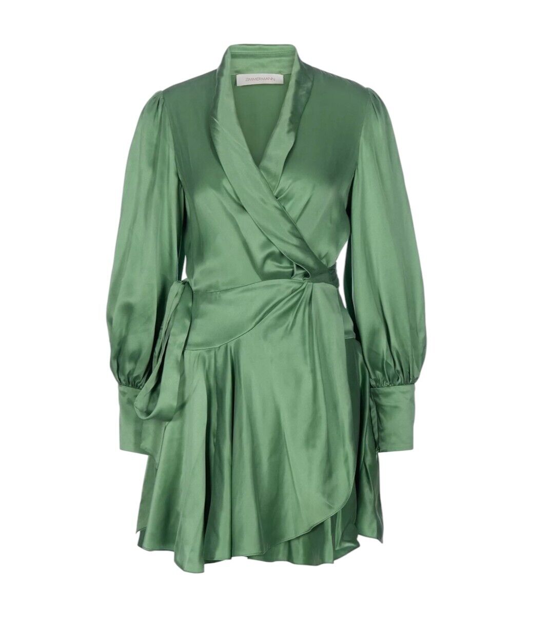 Zimmermann Silk Wrap Mini Dress | Matcha / Green, Silk, Cocktail, Dolman Sleeves