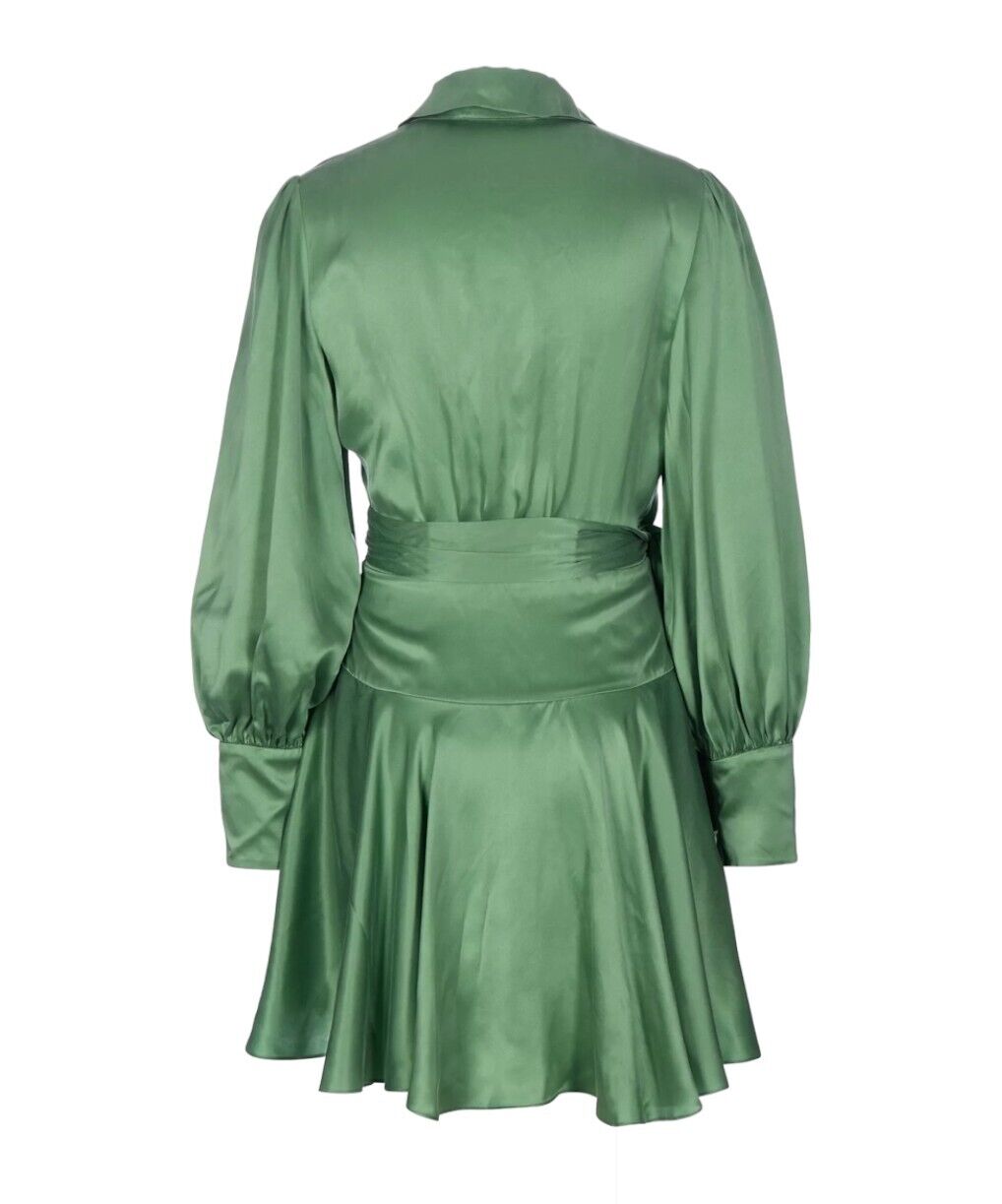 Zimmermann Silk Wrap Mini Dress | Matcha / Green, Silk, Cocktail, Dolman Sleeves