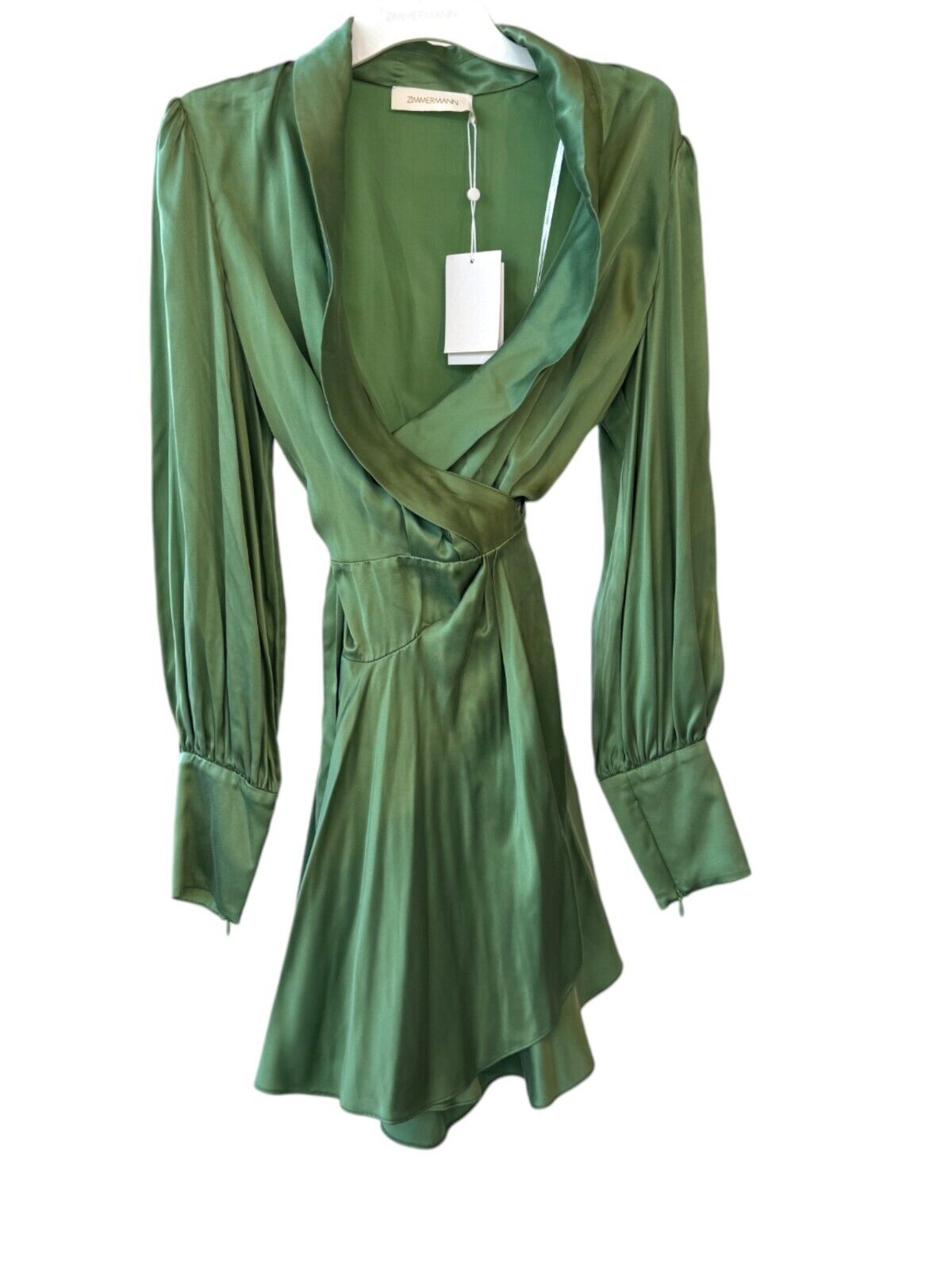 Zimmermann Silk Wrap Mini Dress | Matcha / Green, Silk, Cocktail, Dolman Sleeves