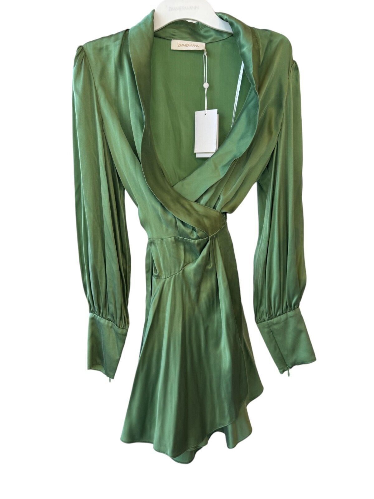 Zimmermann Silk Wrap Mini Dress | Matcha / Green, Silk, Cocktail, Dolman Sleeves