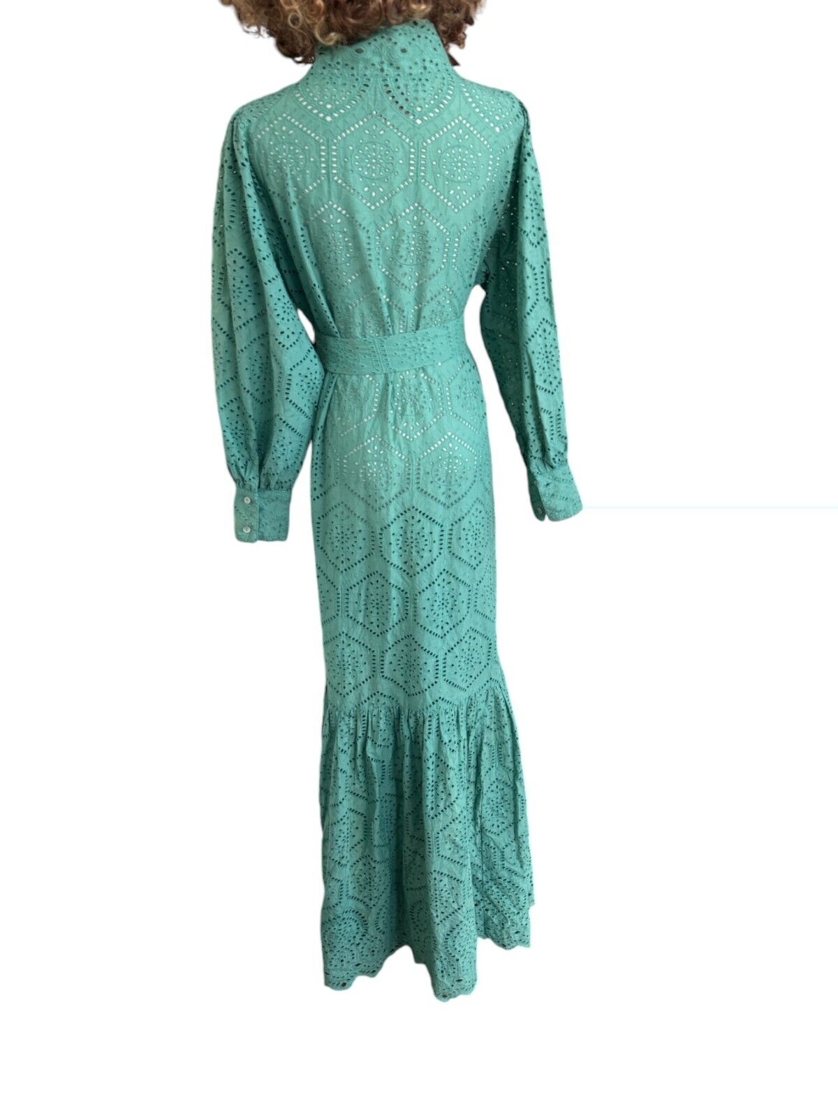 HANNAH ARTWEAR Broderie Anglaise Dress | Green, Maxi/Long, Belted, Embroidered