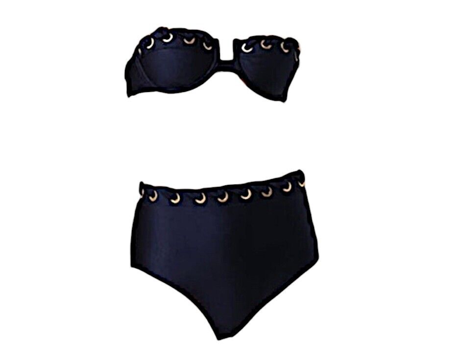 Zimmermann Alight Eyelet Balconette Bra | Navy Blue / Gold, Underwire, Straps