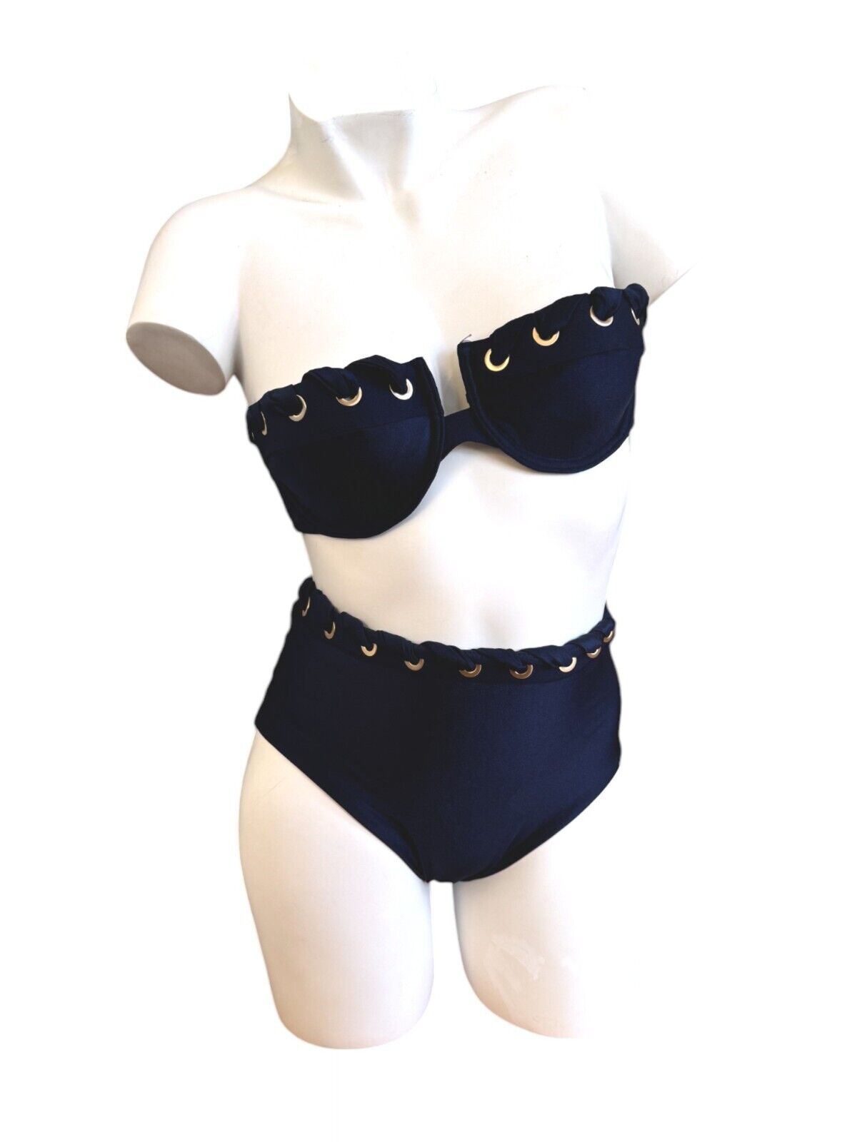 Zimmermann Alight Eyelet Balconette Bra | Navy Blue / Gold, Underwire, Straps