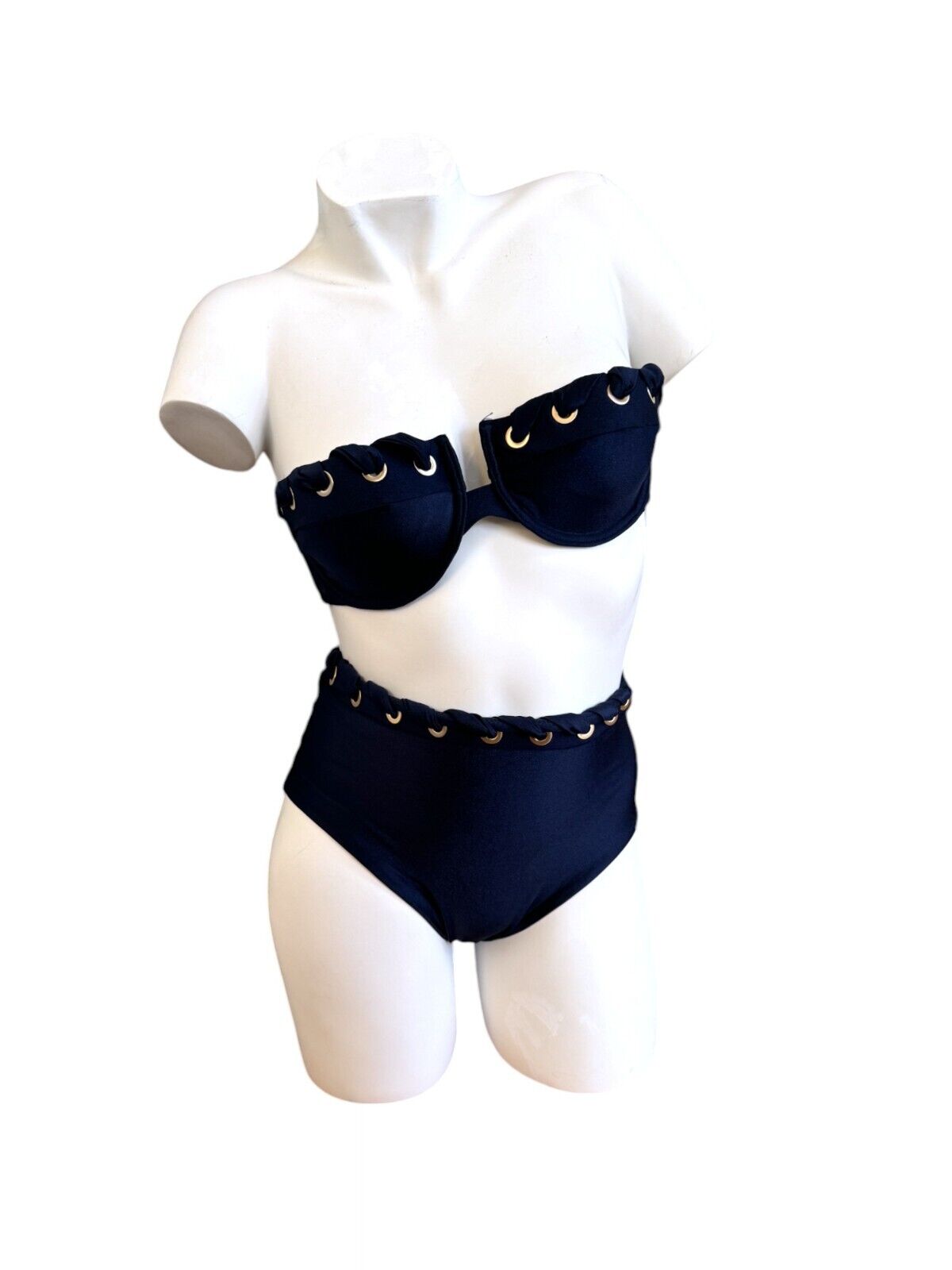 Zimmermann Alight Eyelet Balconette Bra | Navy Blue / Gold, Underwire, Straps