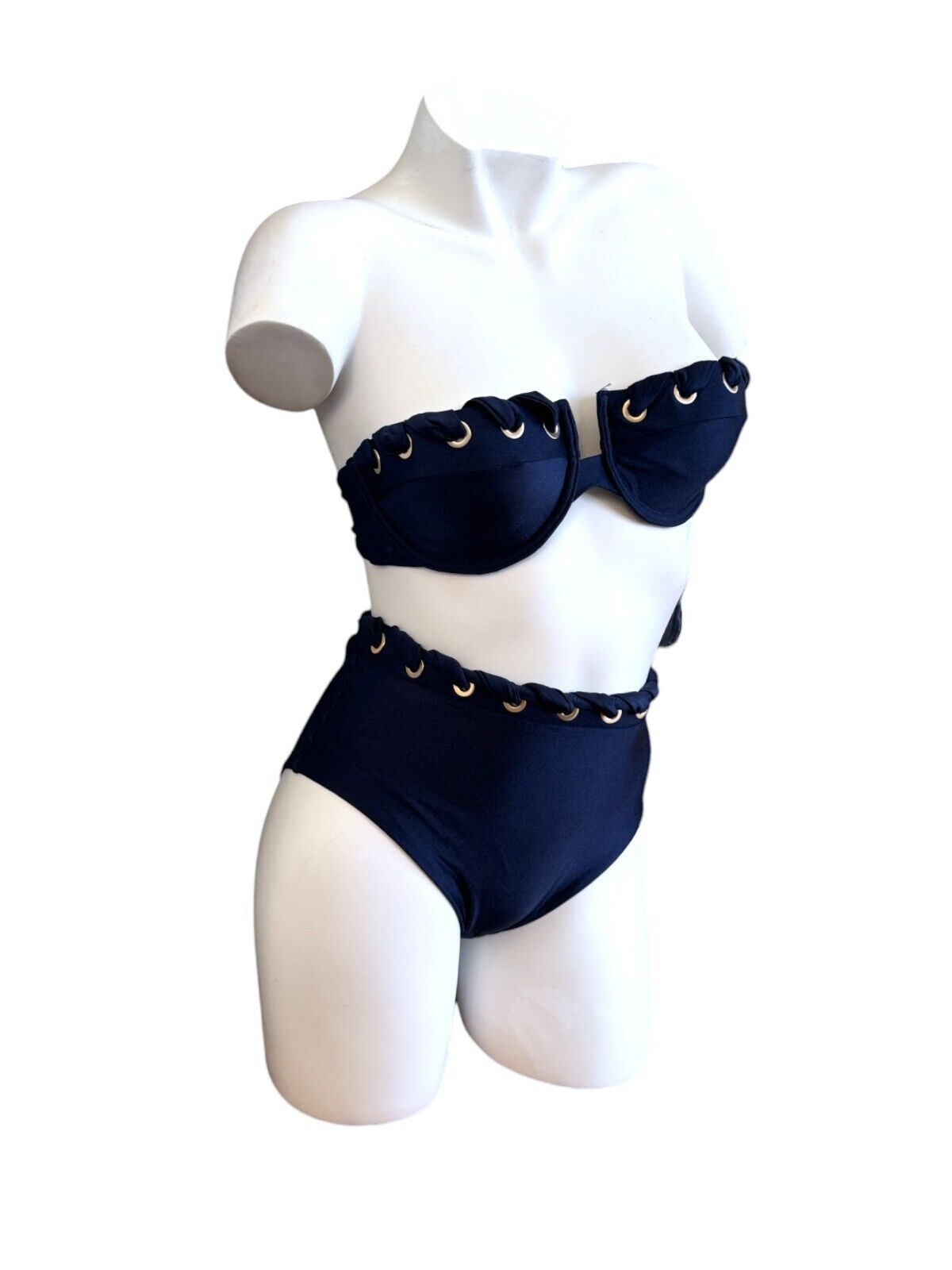 Zimmermann Alight Eyelet Balconette Bra | Navy Blue / Gold, Underwire, Straps