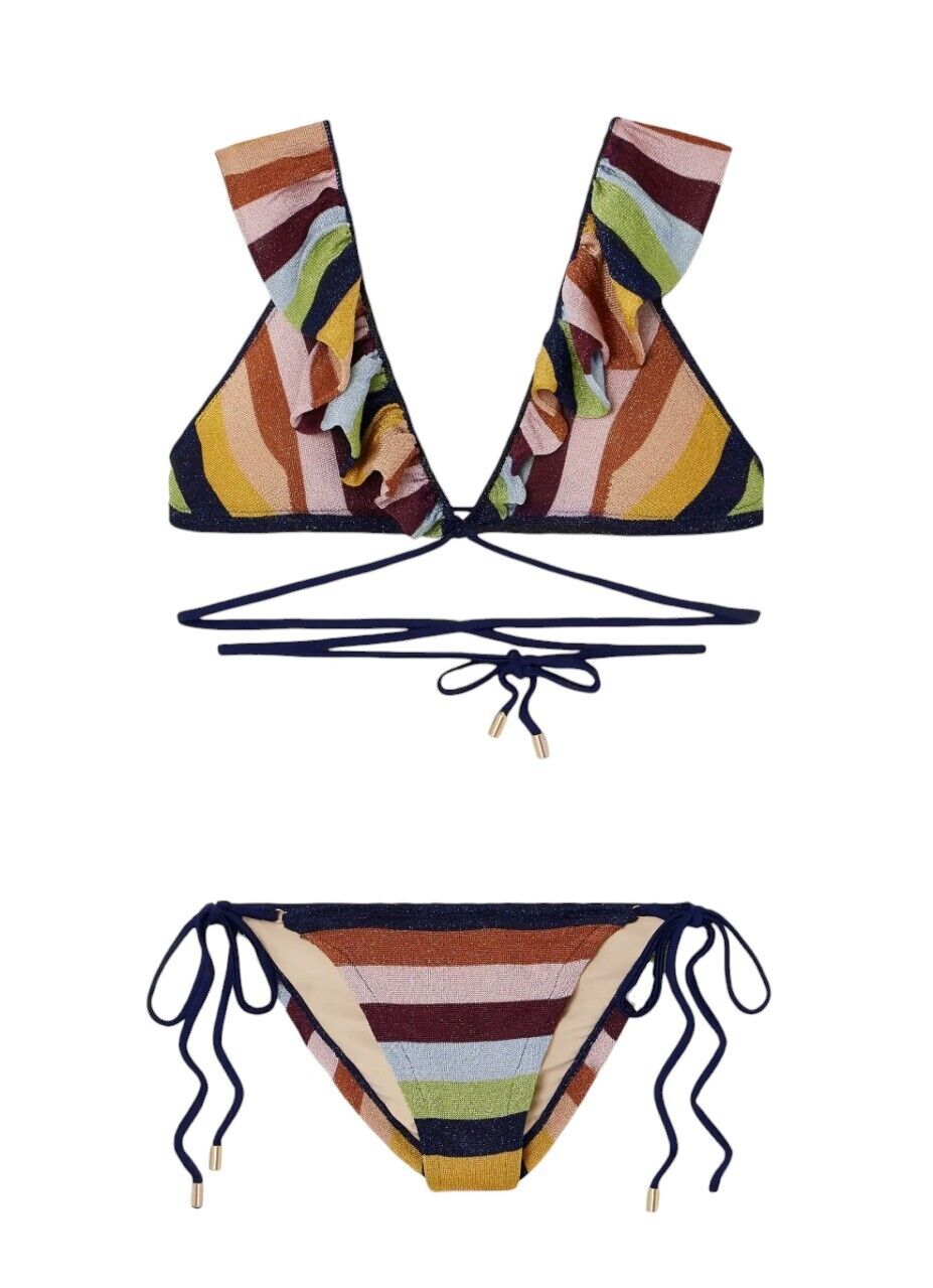 Zimmermann Alight Metallic Knit Bikini Set | Multi Colour Stripe, Wrap, Frills