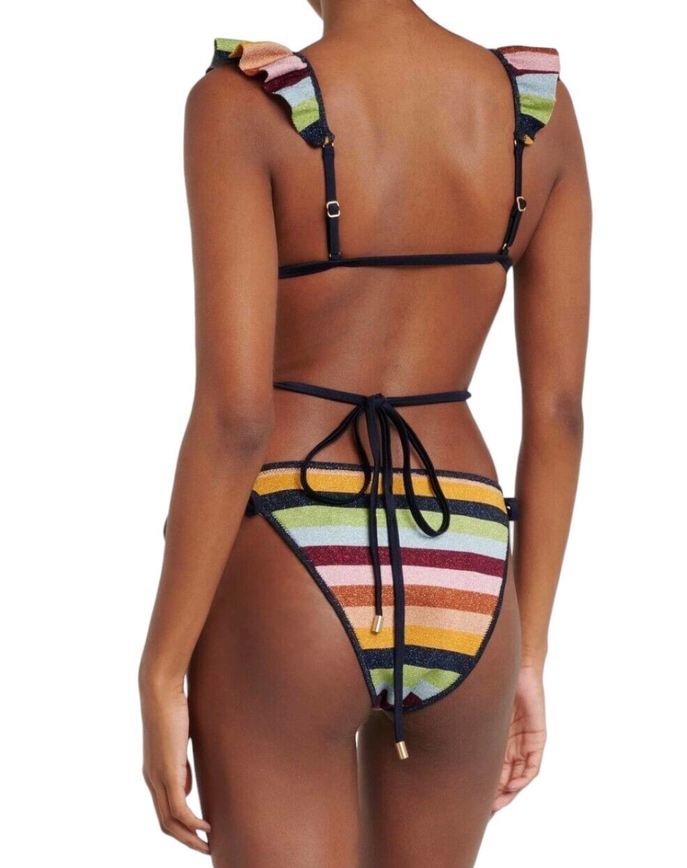 Zimmermann Alight Metallic Knit Bikini Set | Multi Colour Stripe, Wrap, Frills