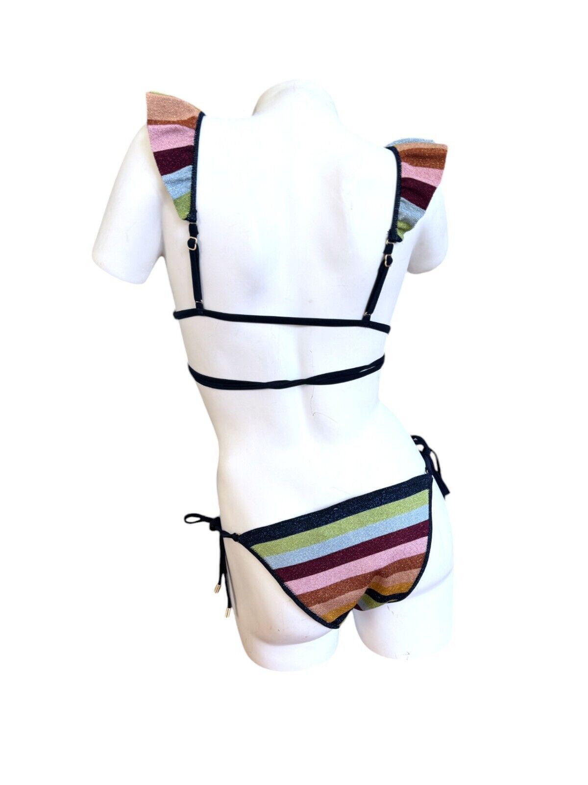 Zimmermann Alight Metallic Knit Bikini Set | Multi Colour Stripe, Wrap, Frills