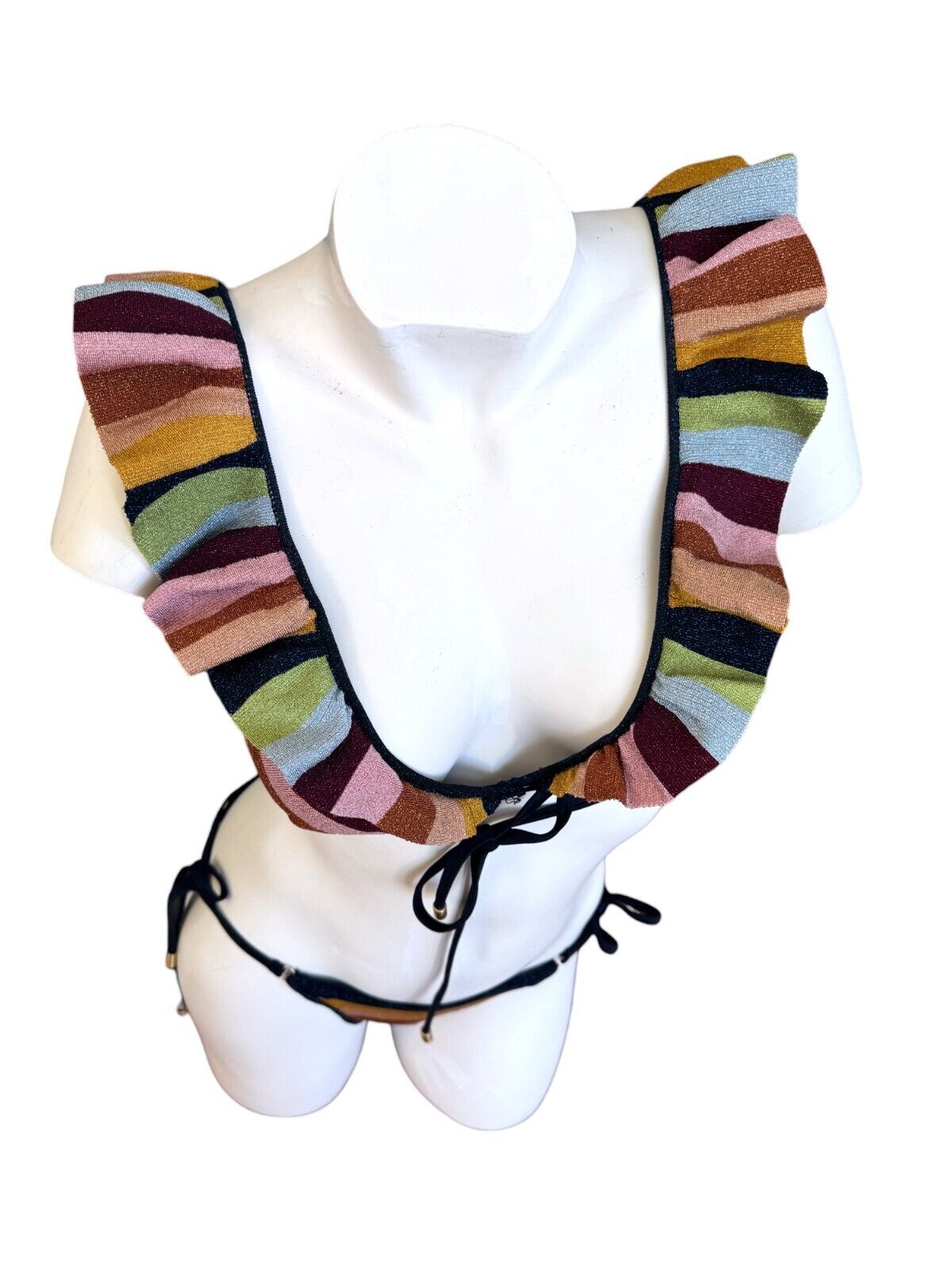 Zimmermann Alight Metallic Knit Bikini Set | Multi Colour Stripe, Wrap, Frills