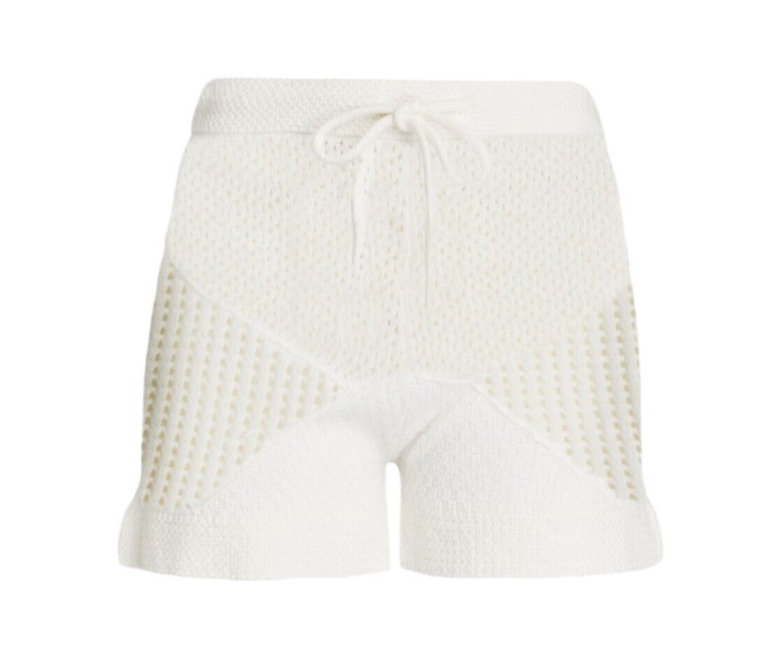 Zimmermann Raie Mesh Knit Short | White/Cream, Crochet, Drawstring, Knitted