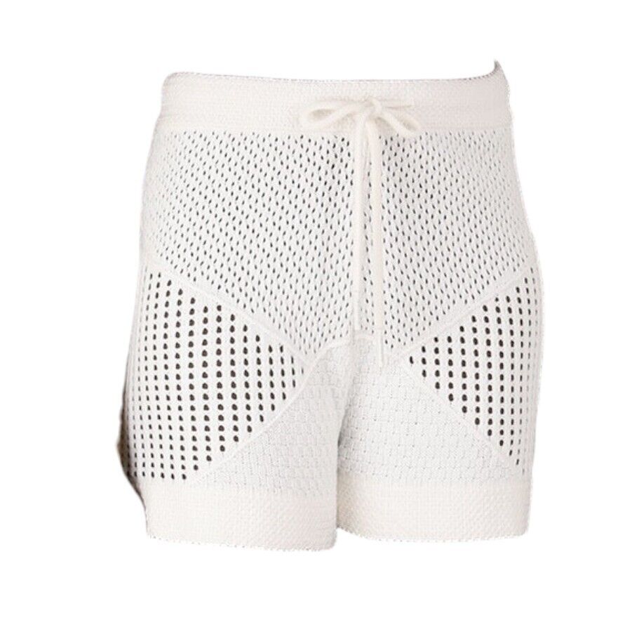 Zimmermann Raie Mesh Knit Short | White/Cream, Crochet, Drawstring, Knitted