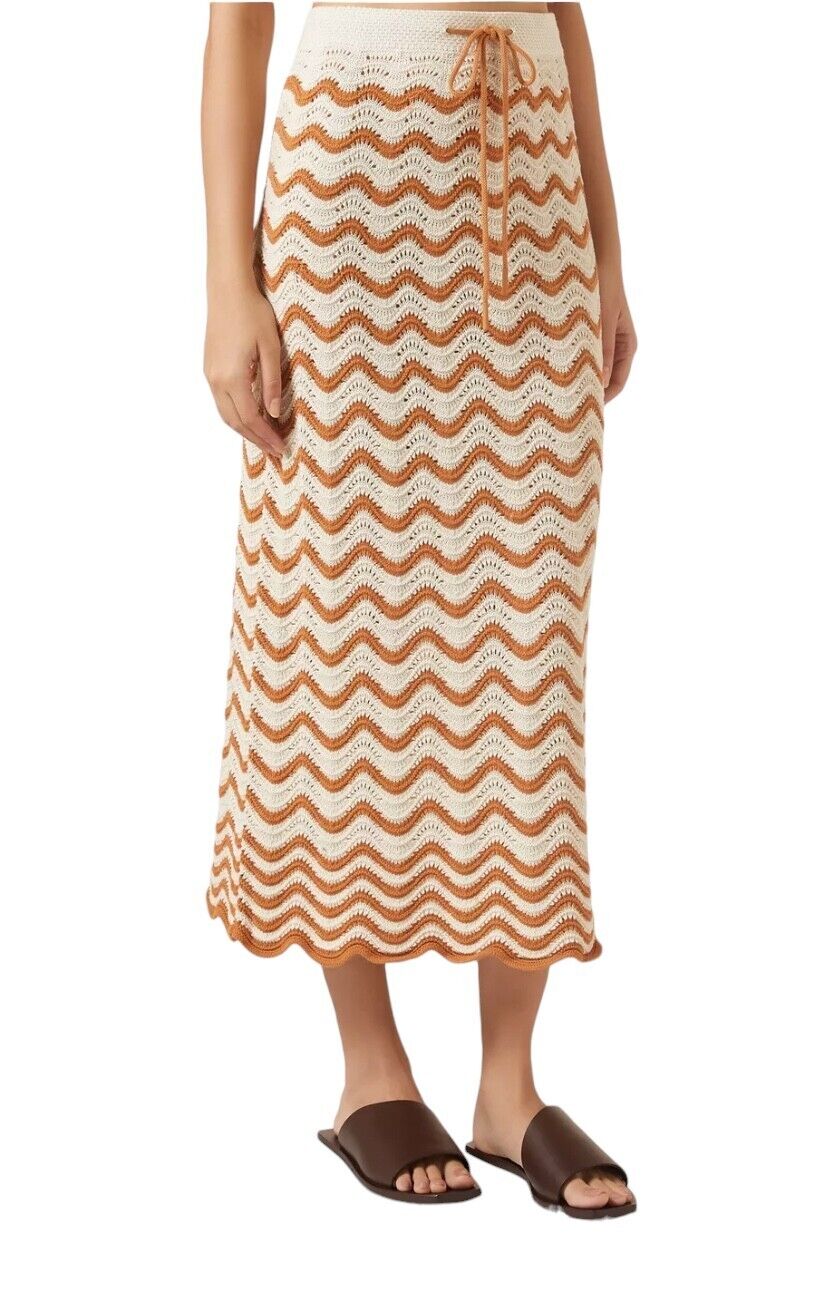 Zimmermann Junie Textured Knit Skirt | Tan/Cream, Crochet, Stretch, Midi