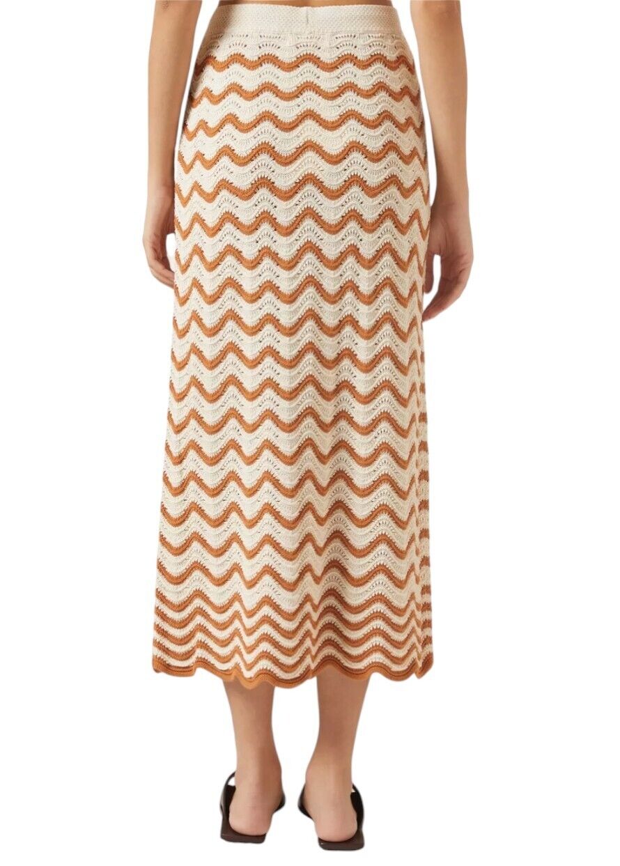 Zimmermann Junie Textured Knit Skirt | Tan/Cream, Crochet, Stretch, Midi