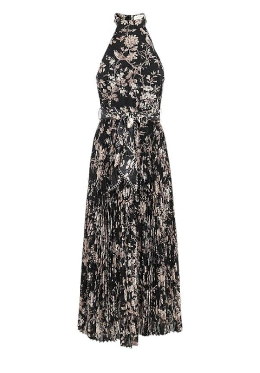 Zimmermann Sunray Picnic Dress | Black Mockingbird Floral, Silk Scarf Tie Belt