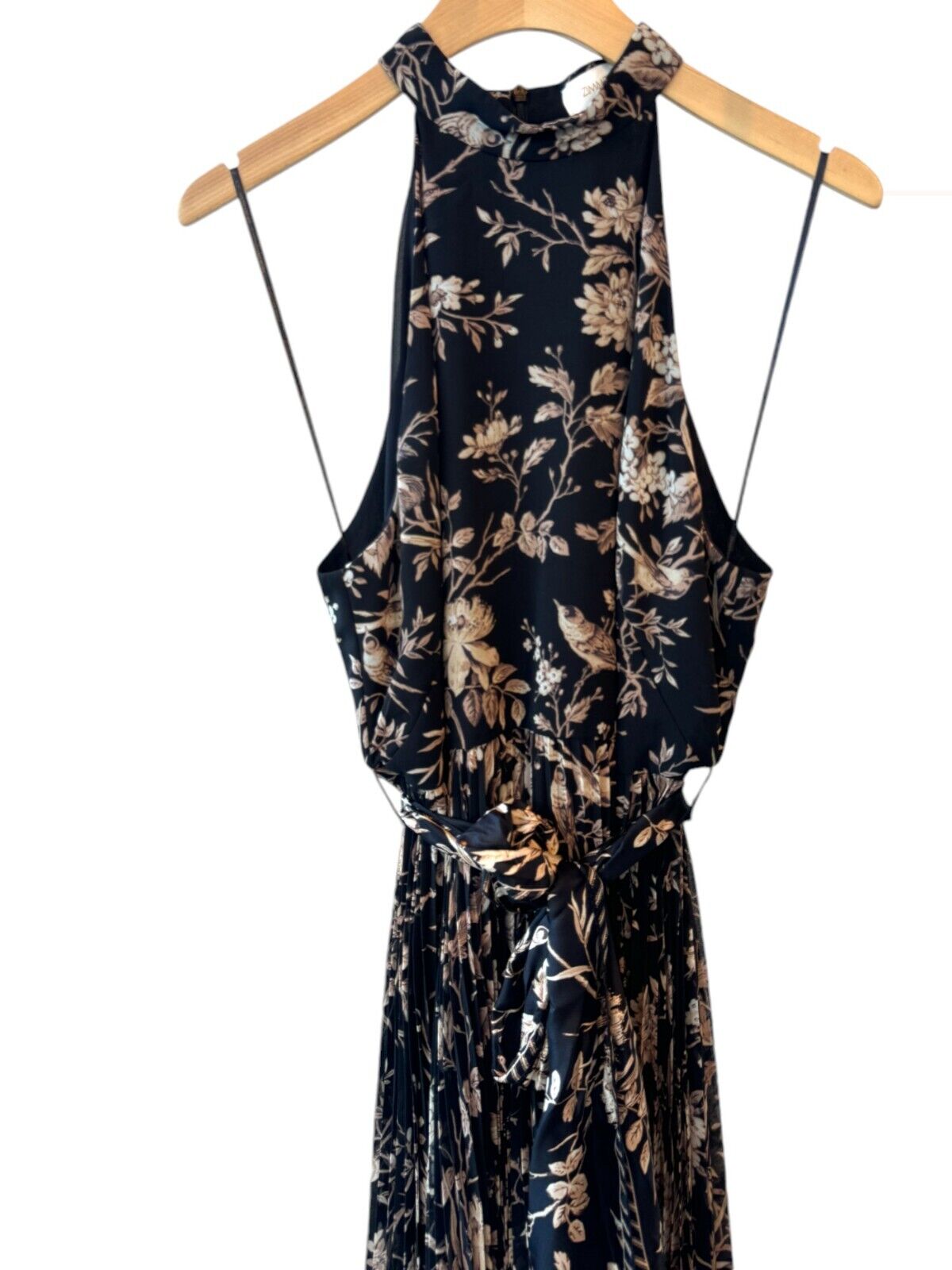 Zimmermann Sunray Picnic Dress | Black Mockingbird Floral, Silk Scarf Tie Belt