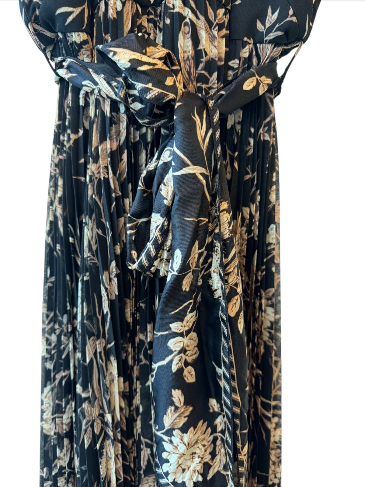 Zimmermann Sunray Picnic Dress | Black Mockingbird Floral, Silk Scarf Tie Belt