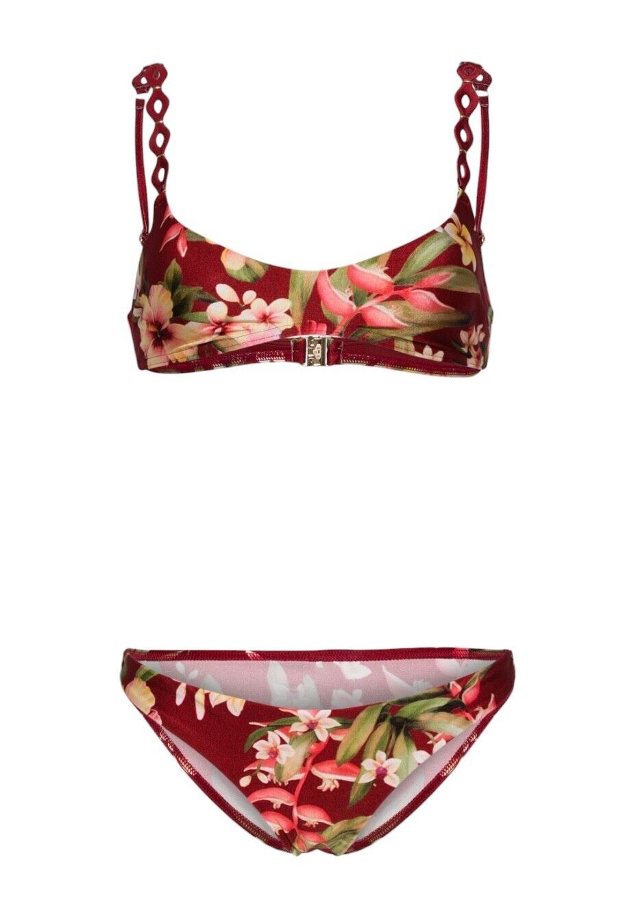 Zimmermann Lexi Diamond Trim Bikini | Red Palm Floral, Scoop Neck, Low Rise