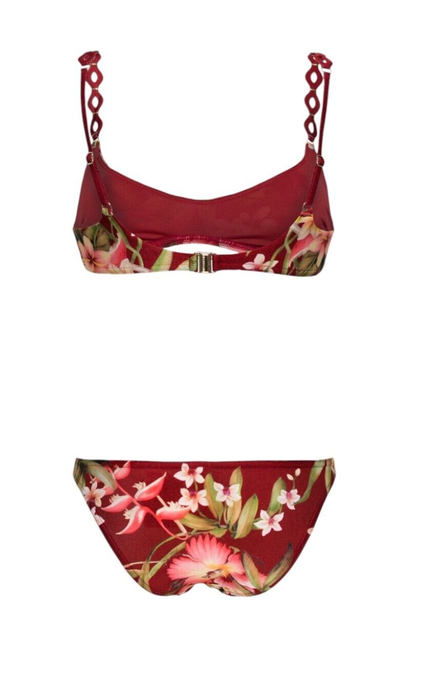 Zimmermann Lexi Diamond Trim Bikini | Red Palm Floral, Scoop Neck, Low Rise