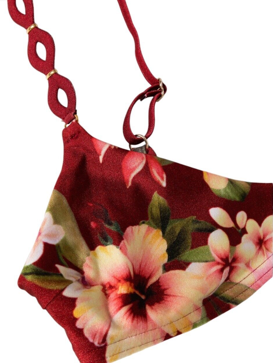 Zimmermann Lexi Diamond Trim Bikini | Red Palm Floral, Scoop Neck, Low Rise