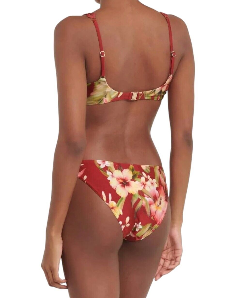 Zimmermann Lexi Diamond Trim Bikini | Red Palm Floral, Scoop Neck, Low Rise