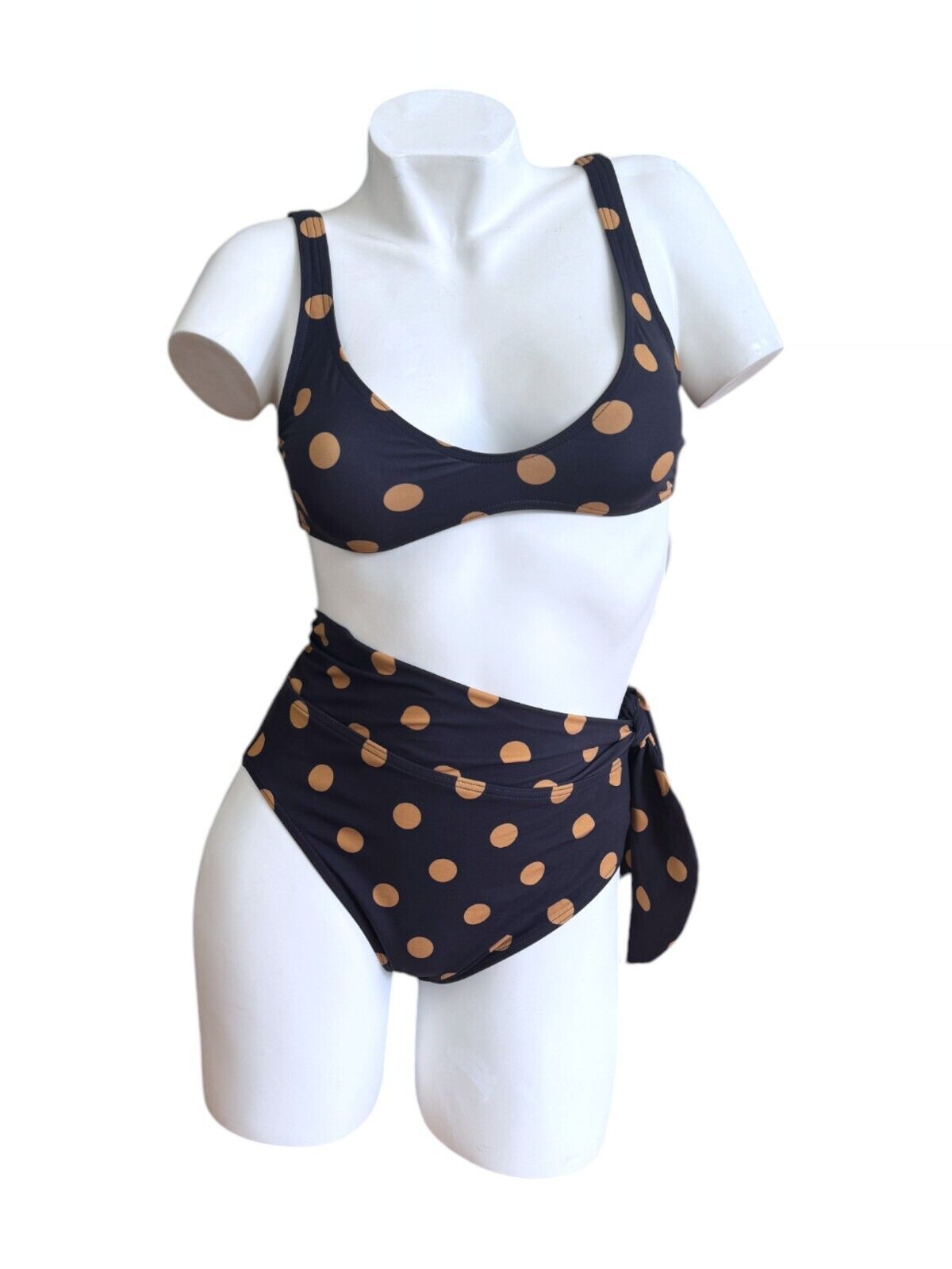 Zimmermann Separates Sculpt Scoop Bra | Navy/Beige Polka Dot, Soft Bikini Top