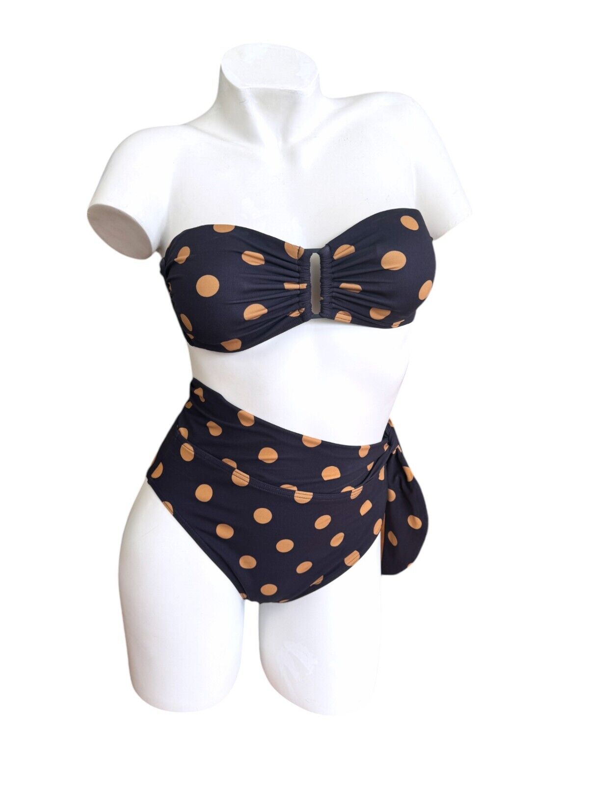 Zimmermann Separates Sculpt Wide Link Bra | Navy/Beige Polka Dot, Straps, Pads