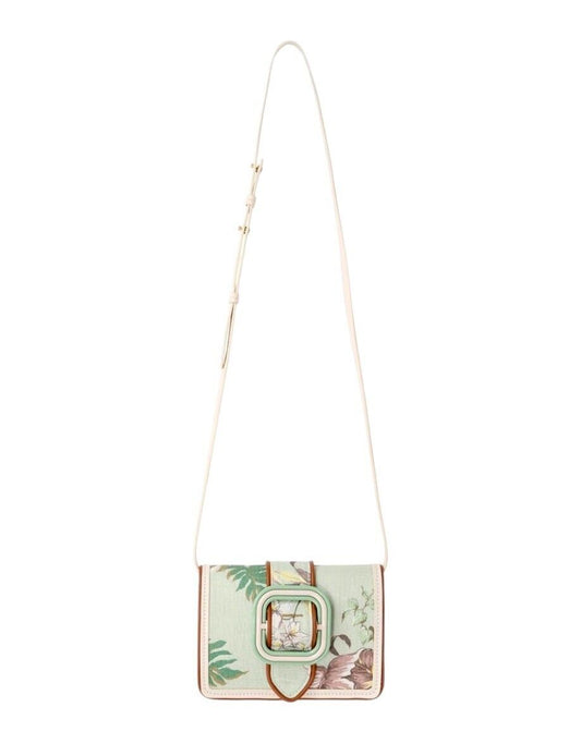 Zimmermann Printed Small Crossbody Bag | Mint Floral, Green, Linen, Remove Strap